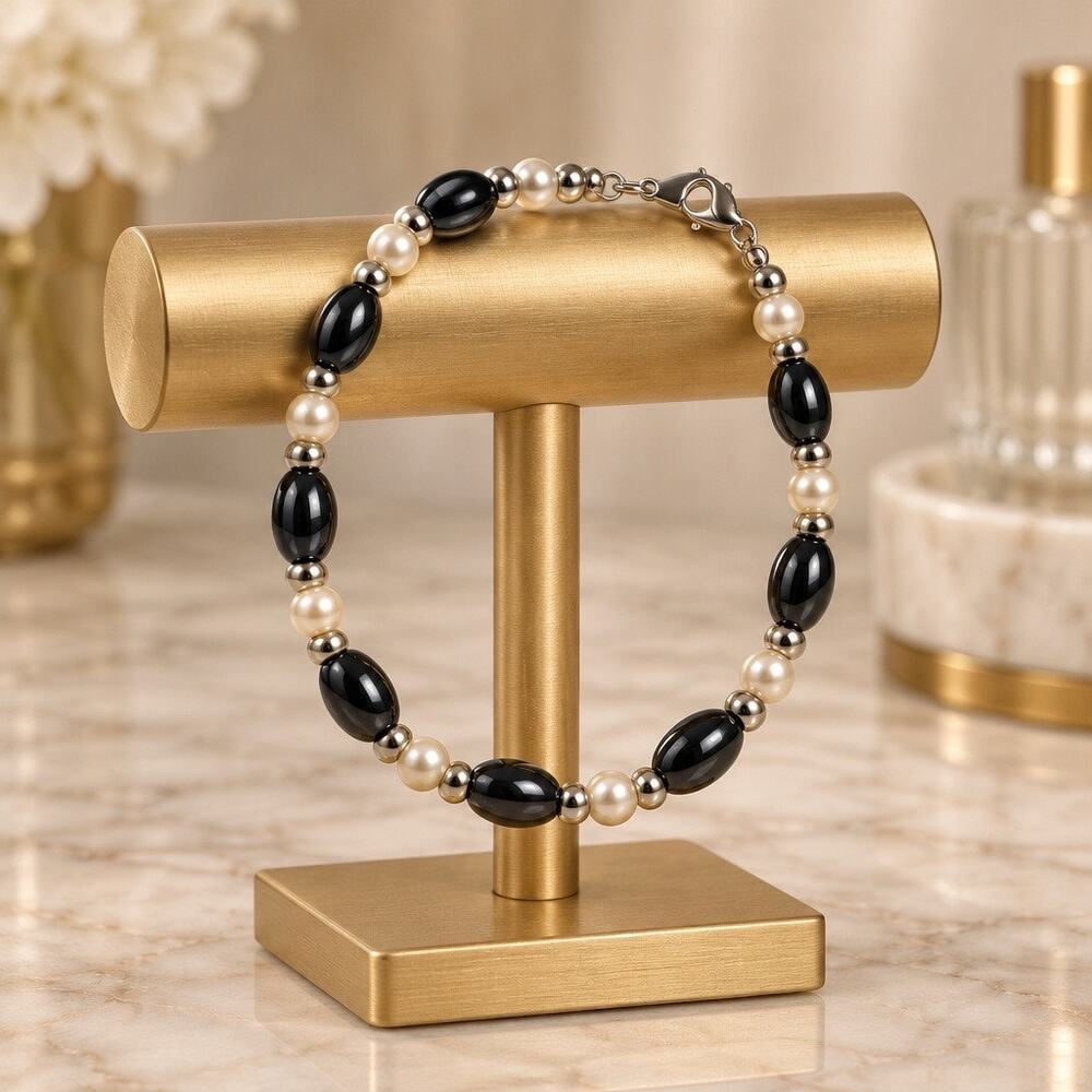 โจVintage Genuine Pearl & Hematite Stone Beaded Statement Necklaceโจ